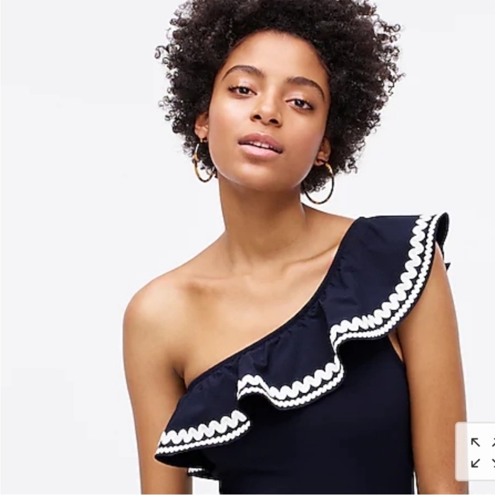 NWT J. Crew One-Shoulder Ruffle One Piece Swimsuit Navy & White sz 8 - Picture 8 of 8